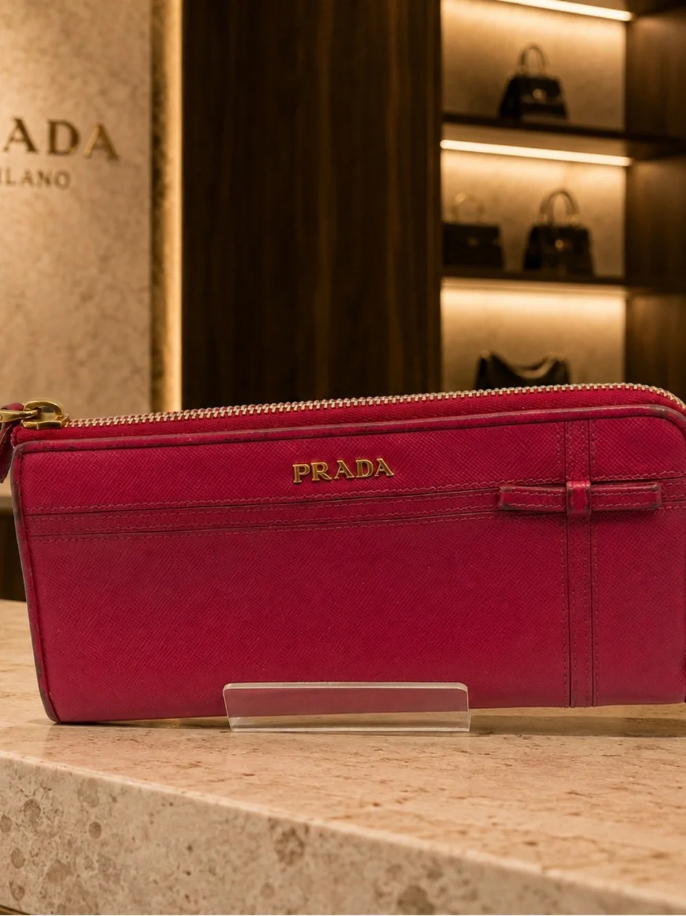 Prada Saffiano Leather Zip-Around Wallet – Raspberry Pink